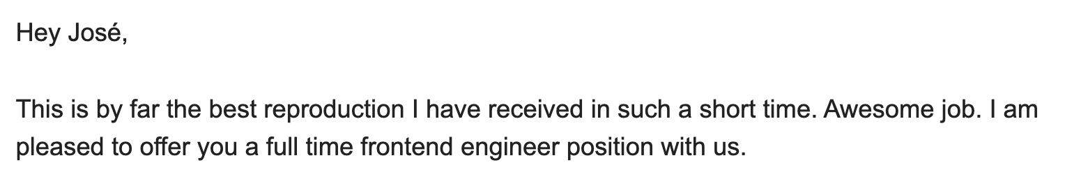 Email response with the job offer